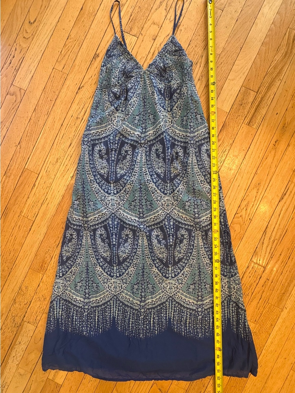 GAP Blue and Teal Paisley Spaghetti Strap Maxi Dress with Pockets